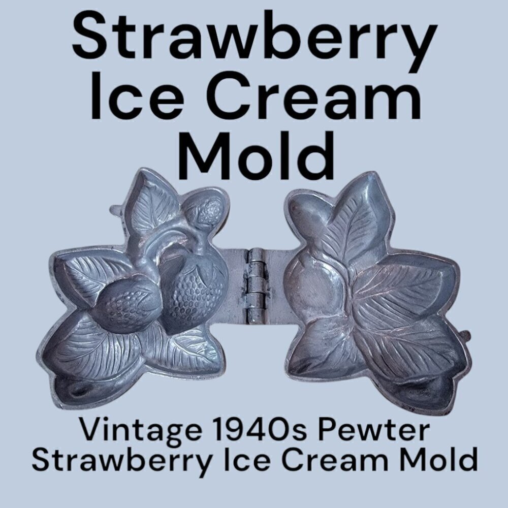 Vintage 1940s Pewter Strawberry Ice Cream Mold